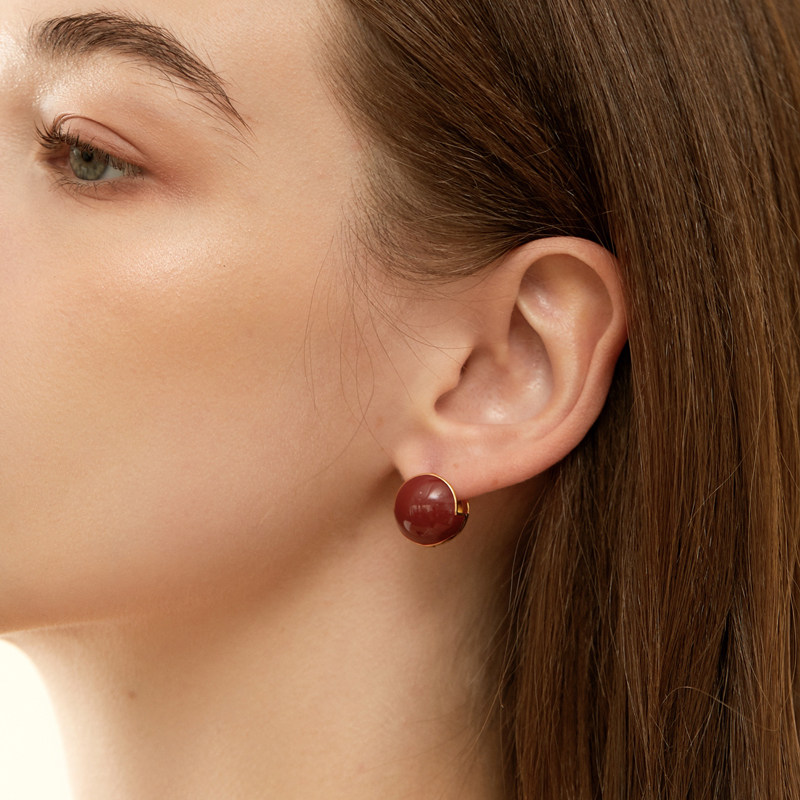 新年红!车厘子色纯银球型螺旋耳夹 阳光的味道耳夹