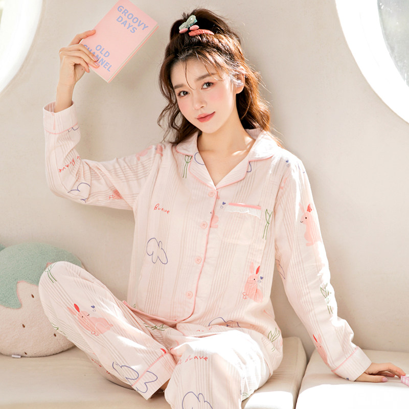 家时光月子服夏季产后纯棉纱布睡衣 hthome家时光叙威家居服套装