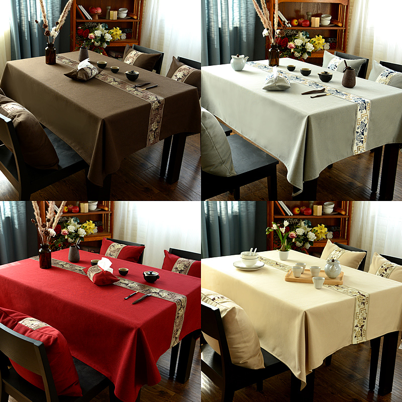中国风新中式桌布布艺棉麻长方形茶几盖布复古茶桌台布禅意餐桌布 - 图3