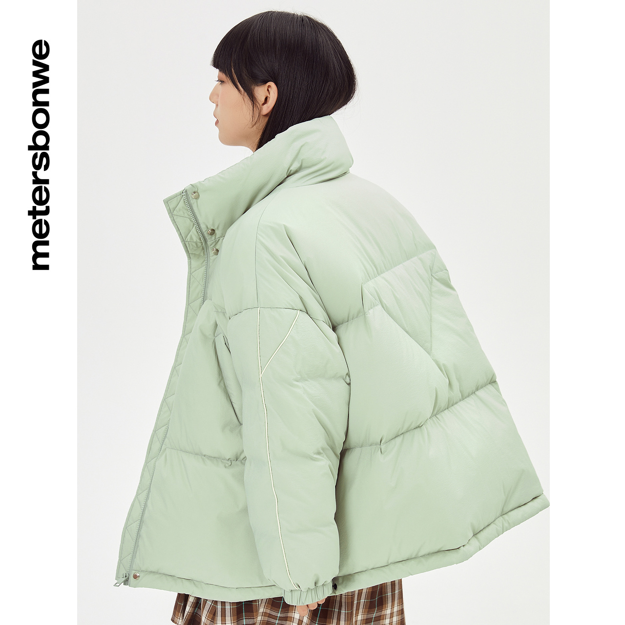 美特斯邦威实样黄甜美纯色简约时尚 metersbonwe霓尚羽绒服