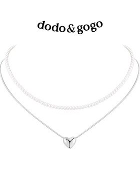dodogogo双层爱心珍珠项链锁骨链