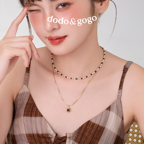 DODOGOGO美拉德虎眼石串珠项链女配饰秋冬长款毛衣链锁骨链吊坠 - 图0