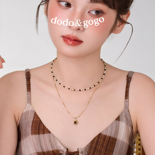 DODOGOGO美拉德虎眼石串珠项链女配饰秋冬长款毛衣链锁骨链吊坠 - 图1