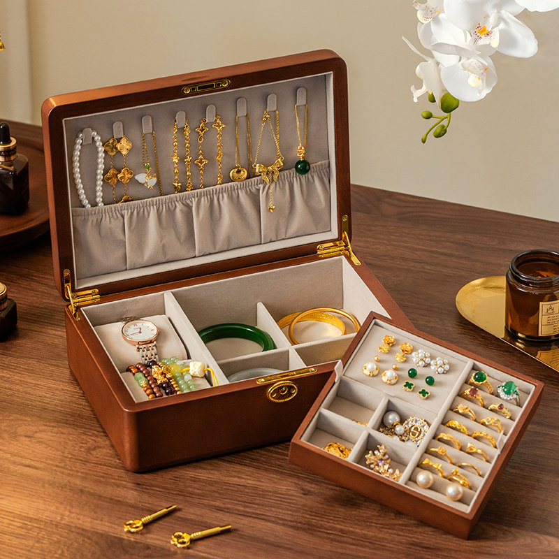 Muyaxuan solid wood double layer jewelry box