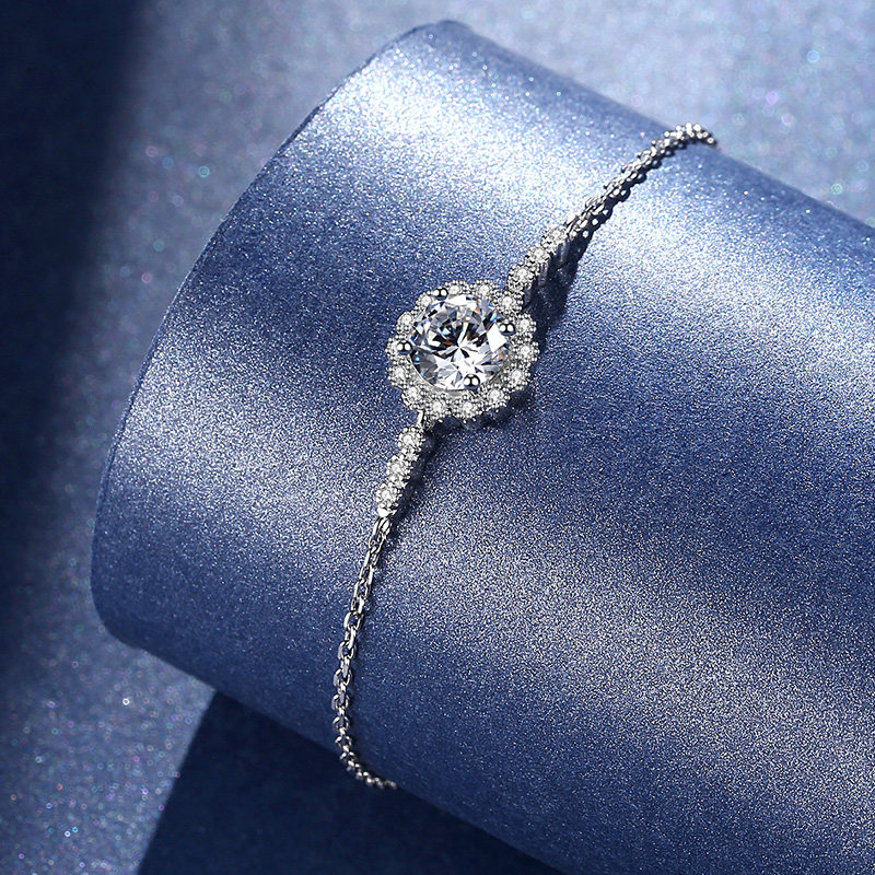 诗美洛d色莫桑石纯银太阳花女手链 诗美洛手链