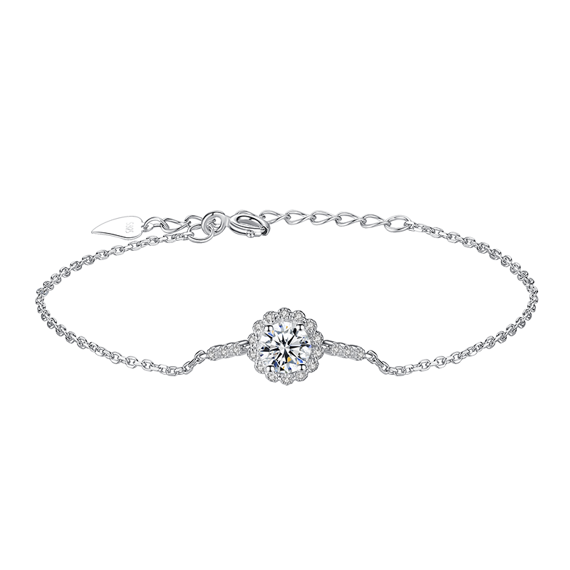 诗美洛d色莫桑石纯银太阳花女手链 诗美洛手链