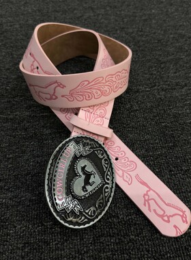 粉色爱心小马金属扣腰带