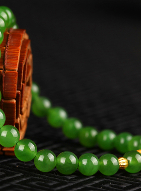 玉说天然和田玉碧玉手链足金手串