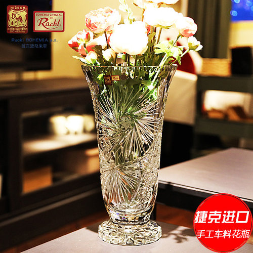 捷克BOHEMIA进口手工精刻水晶玻璃花瓶客厅摆件大号插水养花瓶 - 图3