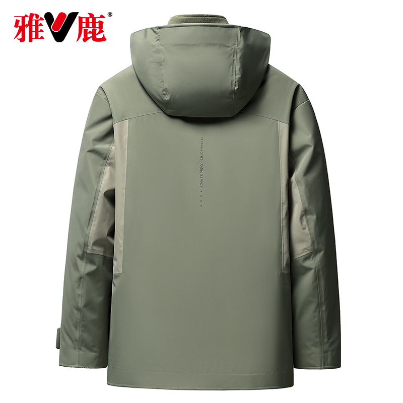 雅鹿加绒加厚可拆内胆羽绒服男装短款2024年冬季新款拼接保暖外套