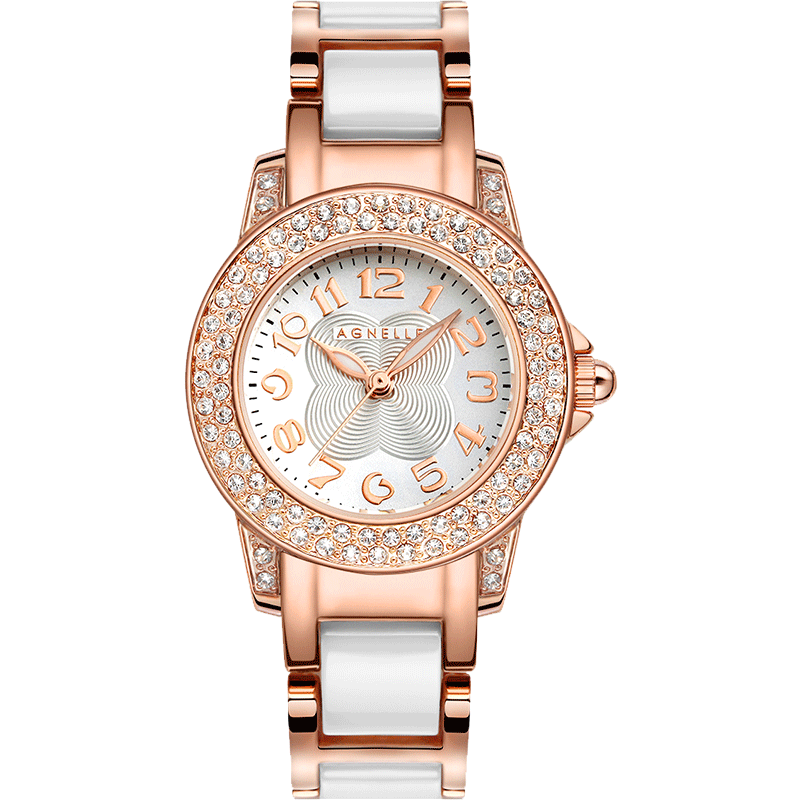 安歌女士潮流水钻陶瓷韩版石英表 agnelle国产腕表
