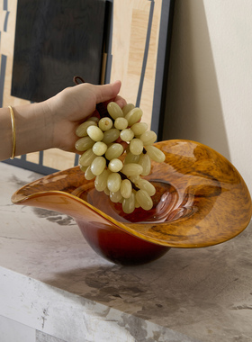 琥珀色艺术感玻璃果盘摆件装饰盘