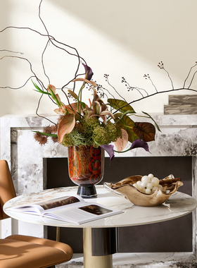 三角果盘复古茶色玻璃装饰品摆件