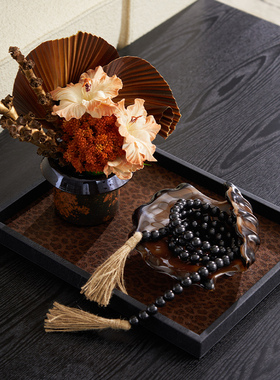 美式复古风茶几豹纹收纳托盘装饰储物珠宝盒摆件家具展厅氛围布置
