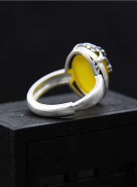 S925纯银宫廷复古天然黄玉髓戒指