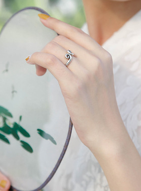 戒指999纯银女情侣对戒男尾戒足