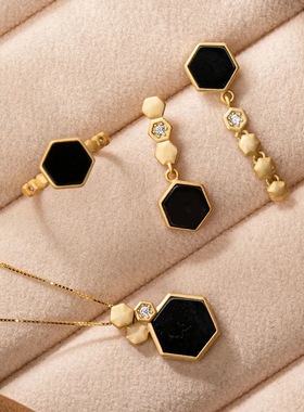 S925银菱形戒指玉石墨玉色指环个