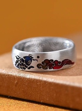 梅花三弄锦鲤戒指女士复古民族风