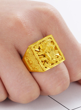 不褪色沙金戒指男士款个性潮霸气