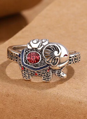 复古时尚景泰珐琅吉象戒指女款仿