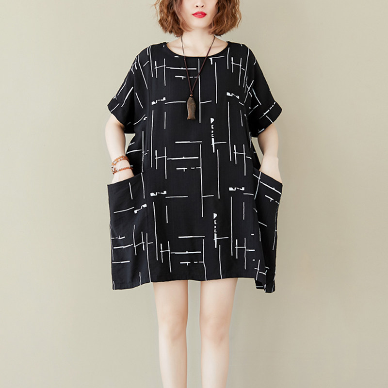 大码胖mm复古几何图案印花连衣裙 媚娇兰大码女装