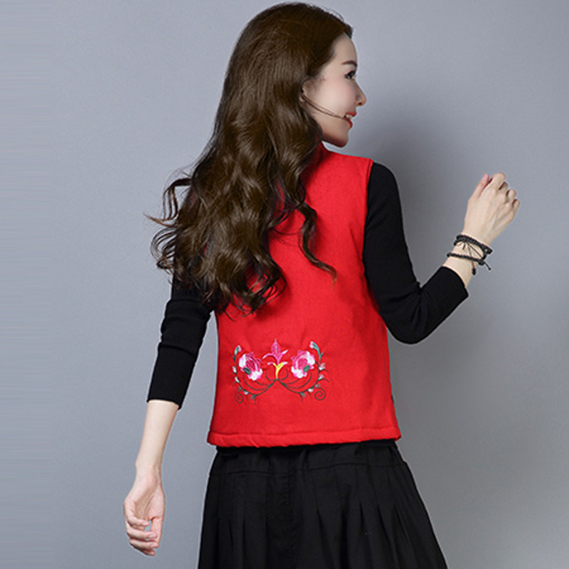 民族风秋冬短款马甲无袖夹复古棉袄 媚娇兰大码女装