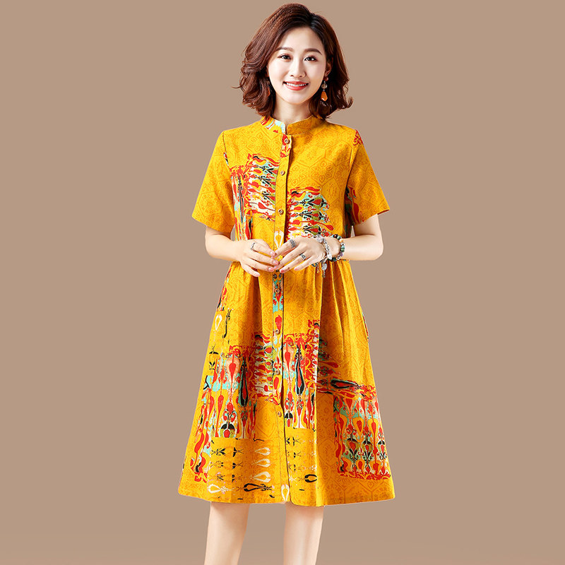 大码女装棉麻衬衣裙短袖开衫连衣裙 媚娇兰大码女装