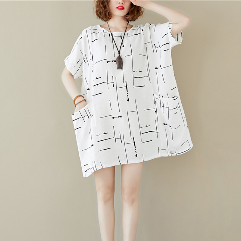 大码胖mm复古几何图案印花连衣裙 媚娇兰大码女装