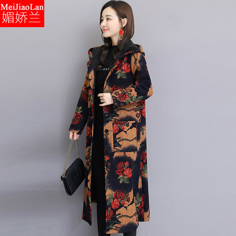 大码女装碎花色民族风加绒加厚棉衣 媚娇兰大码女装