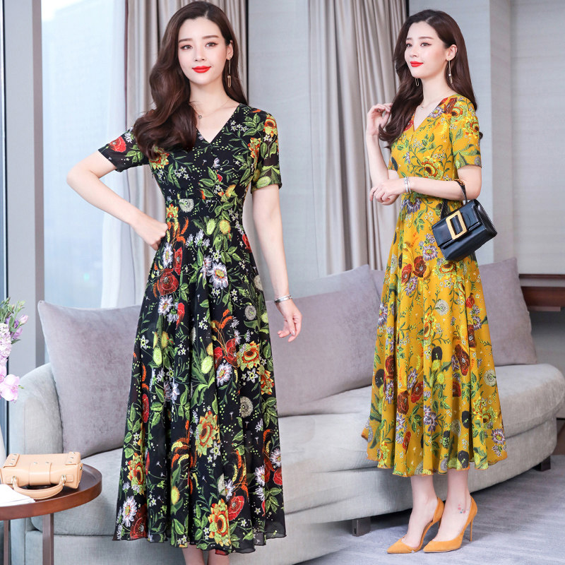 微胖mm大摆遮肉气质女中长款连衣裙 媚娇兰大码女装