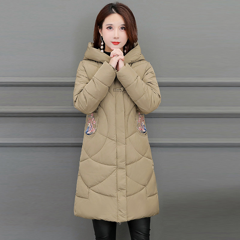 中长款冬季连帽刺绣大码装棉服 媚娇兰大码女装