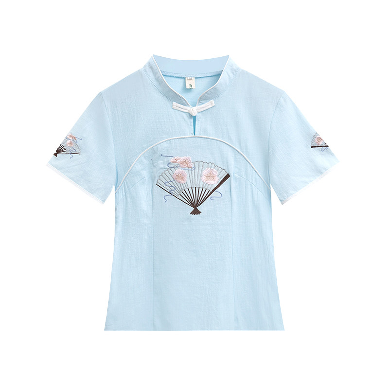 2019新款夏棉麻短袖t恤雪纺半身裙 媚娇兰连衣裙