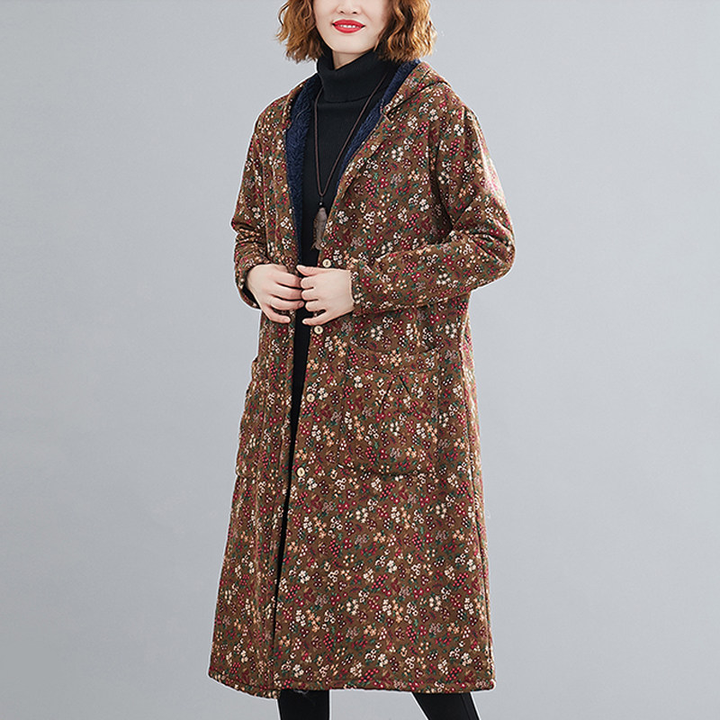 大码女装冬新款民族风棉麻中长款 媚娇兰大码女装