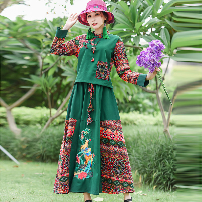 大码女装民族风碎花半身裙子两件套 媚娇兰大码女装