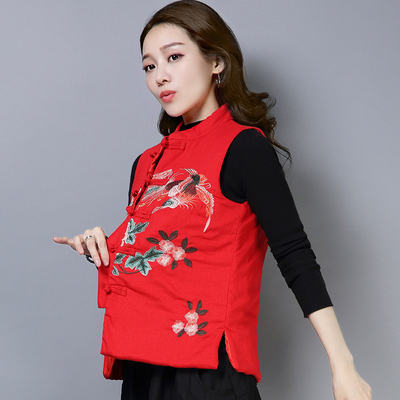 民族风外套女装秋冬新款棉麻夹背心 媚娇兰大码女装