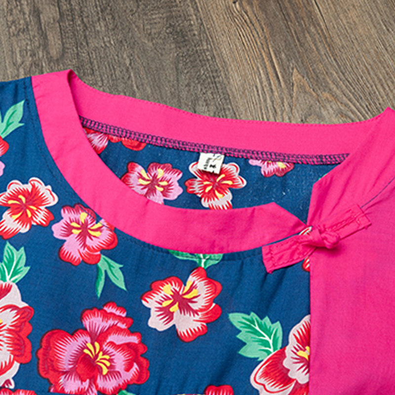 2020新款大码民族风盘扣碎花连衣裙 媚娇兰大码女装