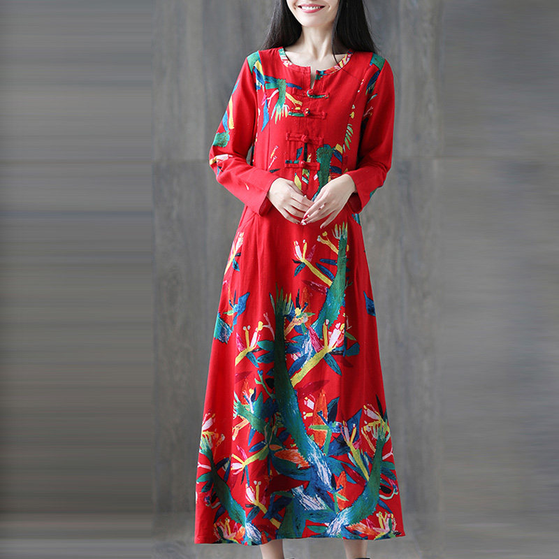 胖mm中国民族风大码女装宽松连衣裙 媚娇兰大码女装