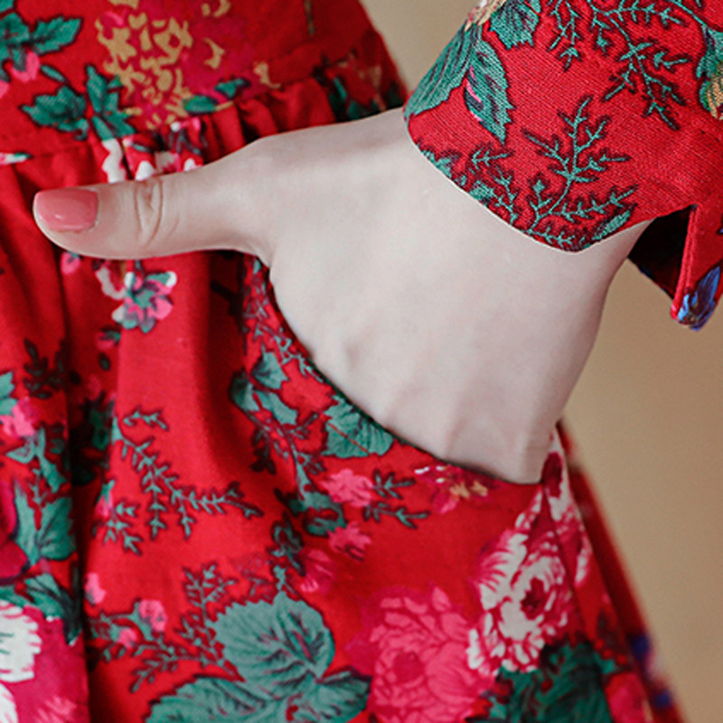 民族风碎花裙子女装遮肚 媚娇兰连衣裙