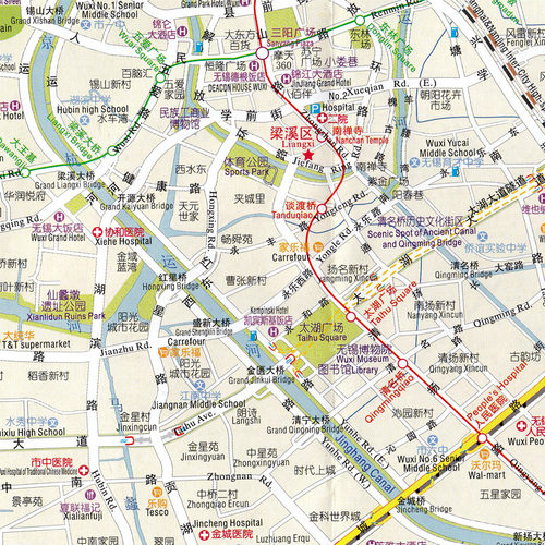 无锡地图 全新 中英文 江苏无锡市交通旅游街道 超市 学校 医院 车站 - 图0