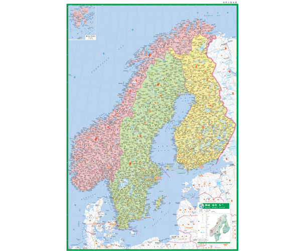 挪威瑞典芬兰/世界分国地图新版 Norway sweden finland map 中英文对照双面覆膜防水留学 北欧交通旅游地图奥斯陆斯德哥尔摩 - 图0