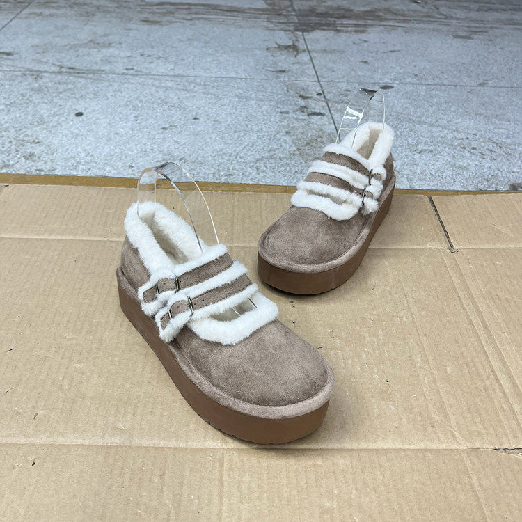 外贸原单女鞋新款时尚休闲圆头厚底毛毛单鞋舒适加绒松糕底博肯鞋,淘宝优惠券,粉丝福利购,淘宝优惠卷
