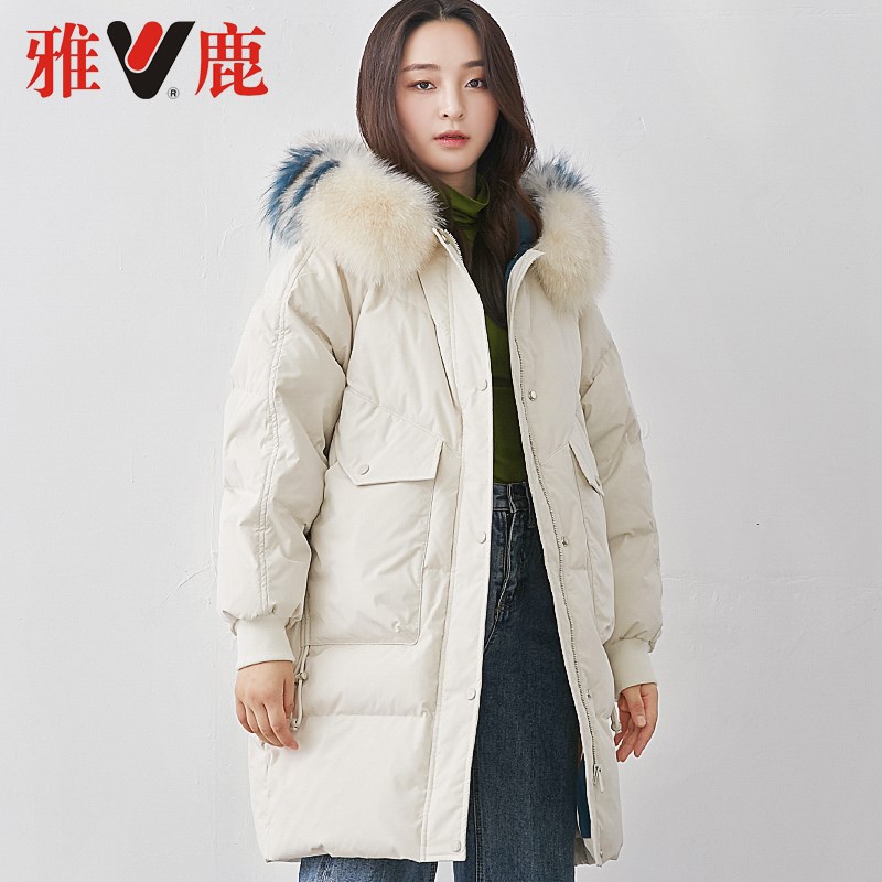 SX 2019 雅鹿大毛领绒服女中长款 冬季新品宽松插肩袖加厚外套潮 SX 2019 雅鹿大毛领绒服女中长款 冬季新品宽松插肩袖加厚外套潮