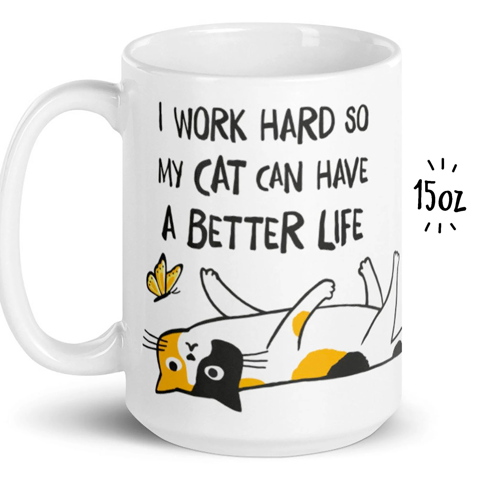 努力工作养猫猫奴猫主人礼物创意礼品杯子猫咪陶瓷马克杯杯子礼物