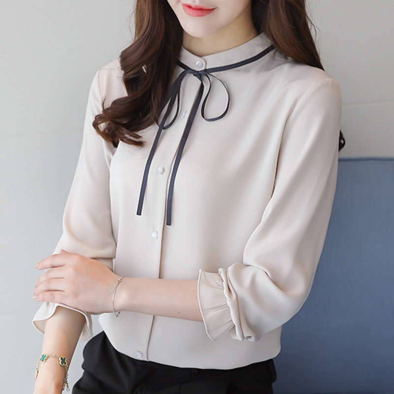 2020秋装新款宽松立领蝴蝶结打底衫 创色衬衫