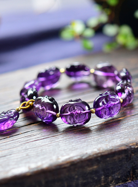 天然紫水晶佛头手链笑佛弥勒佛