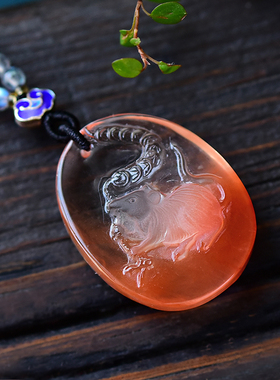 天然红兔毛水晶鼠来宝吊坠饰品