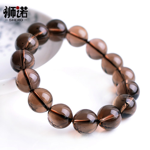 狮诺 14-18MM天然茶晶手链单圈烟晶佛珠手串男士款茶水晶饰品礼物 - 图2