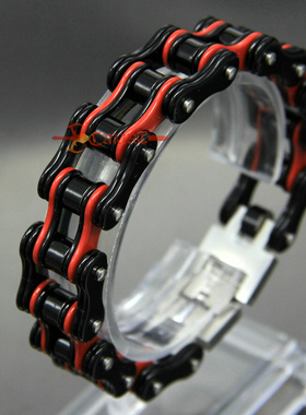 欧美不锈钢钛钢男士单车手链情侣时尚百搭个性机车链摇滚风格红黑