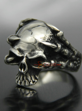 朋克风夸张兽爪骷髅头男士银戒指