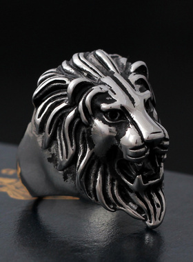 男士戒指狮子头镂空嘻哈夜店朋克